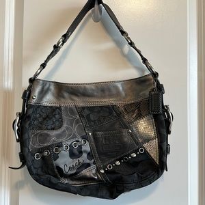 EUC Coach Zoe patchwork black silver purse handbag tote shoulder bag